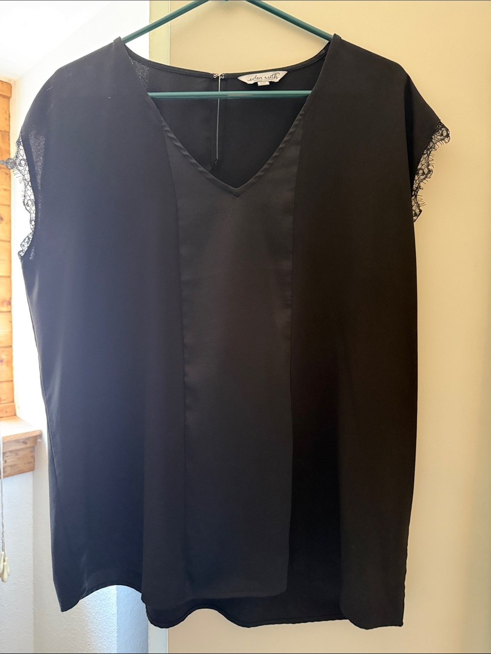 Vince Camuto Black Lace-Trim V-Neck Blouse